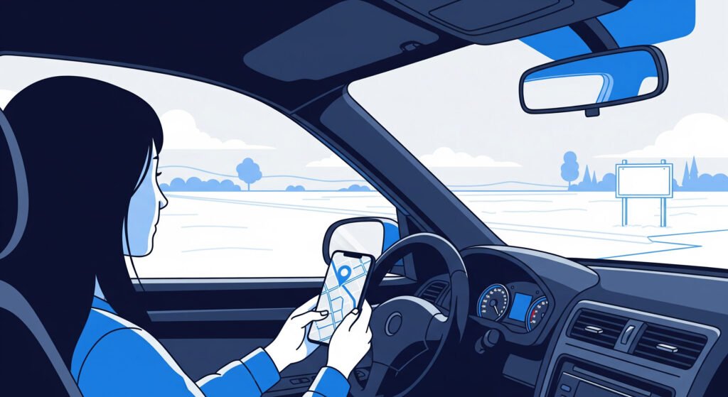 Acheteur autonome arrivé sur le site d'un projet immobilier grâce à son smartphone