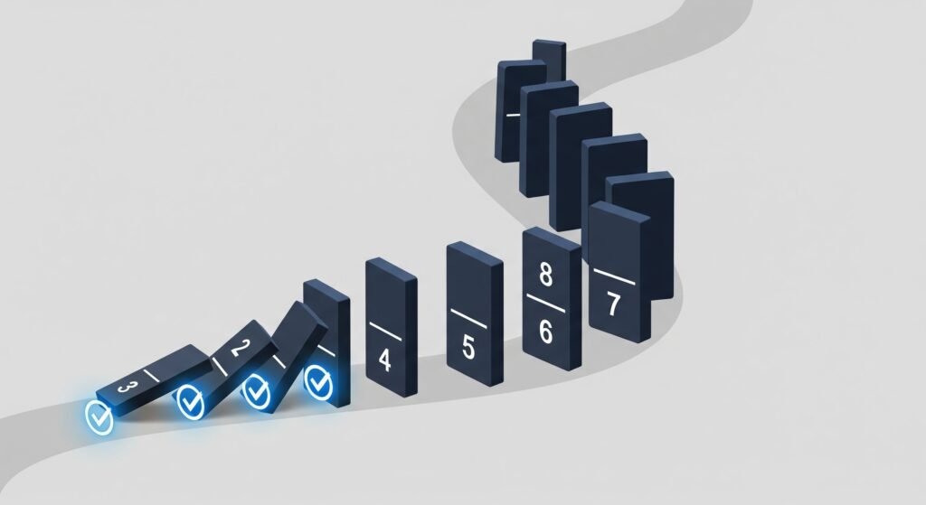 Illustration de l'effet domino symbolisant la croissance scalable d'un promoteur immobilier