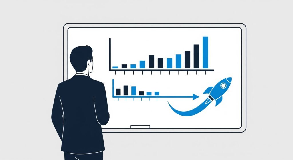 Expert analysant deux plannings de commercialisation, illustrant l'effet de levier d'un succès immobilier