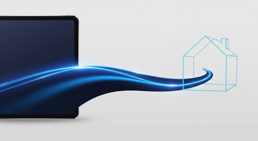 Parcours client digital menant d'une tablette à un projet immobilier neuf